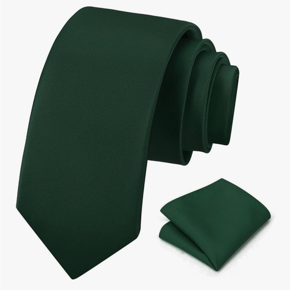 PenSee Men's Hunter Green 3.15" Classic Plain Necktie and Pocket Square Set